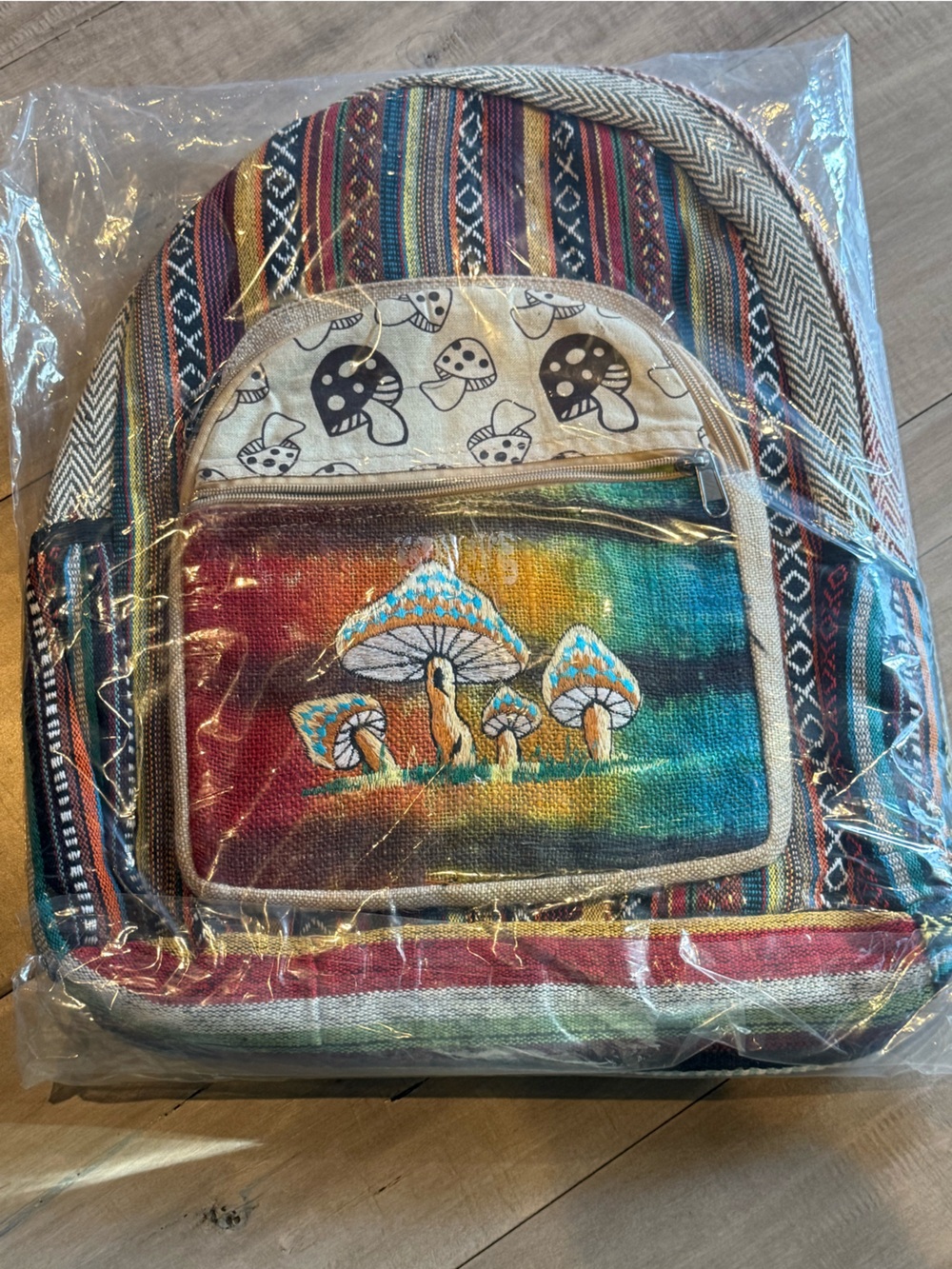 Colorful Mushroom Embroidered Multicolor Canvas Backpack